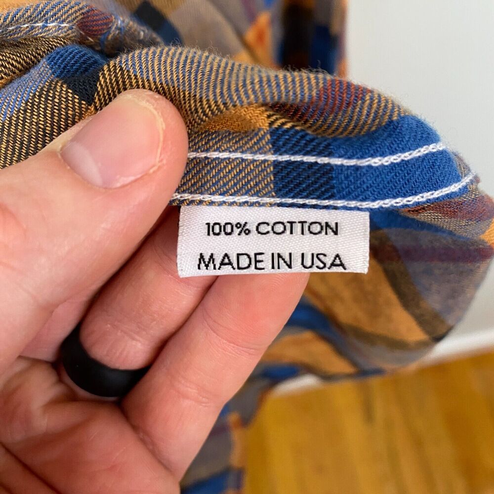 Gustin Shirt Mens L Orange Long Sleeve Button Flannel Plaid CL Missing Button - Picture 8 of 13